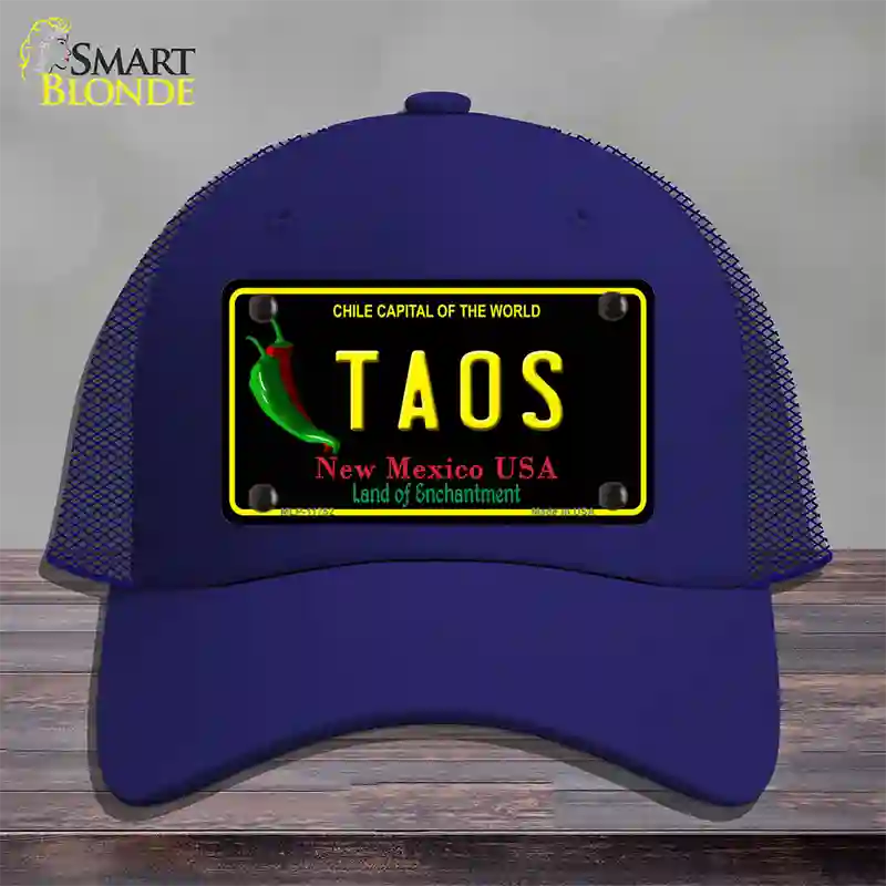 Taos New Mexico Black State Novelty License Plate Hat Mesh / Royal Blue