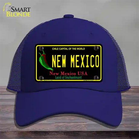 New Mexico Black State Novelty License Plate Hat Mesh / Royal Blue