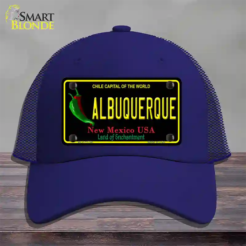 Albuquerque New Mexico Black State Novelty License Plate Hat Mesh / Royal Blue