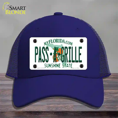 Pass A Grille Florida Novelty License Plate Hat Mesh / Royal Blue