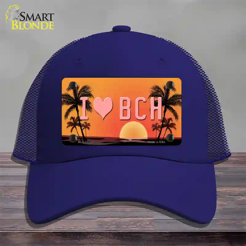 I Love Beach Novelty License Plate Hat Mesh / Royal Blue