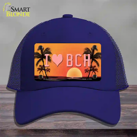 I Love Beach Novelty License Plate Hat Mesh / Royal Blue