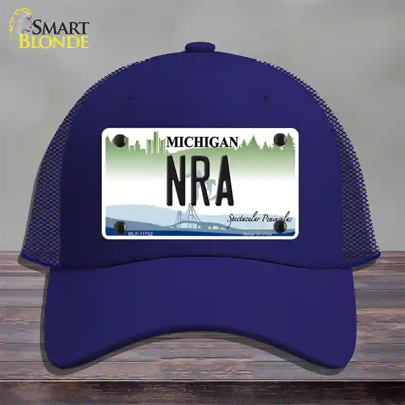 NRA Michigan Novelty License Plate Hat Mesh / Royal Blue