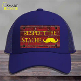 Respect the Stache Novelty License Plate Hat Mesh / Royal Blue