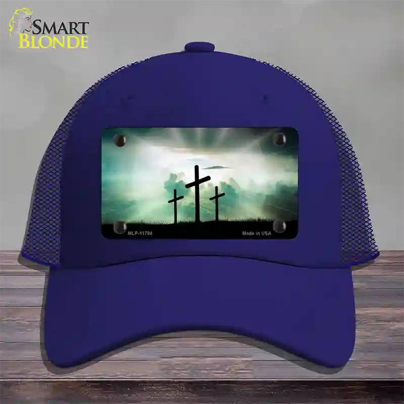 Crosses in the Sun Blue Novelty License Plate Hat Mesh / Royal Blue