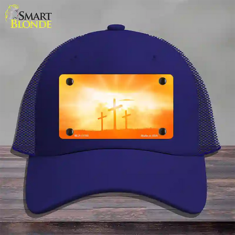 Crosses in the Sun Orange Novelty License Plate Hat Mesh / Royal Blue