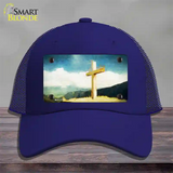 Lone Cross in the Sky Novelty License Plate Hat Mesh / Royal Blue