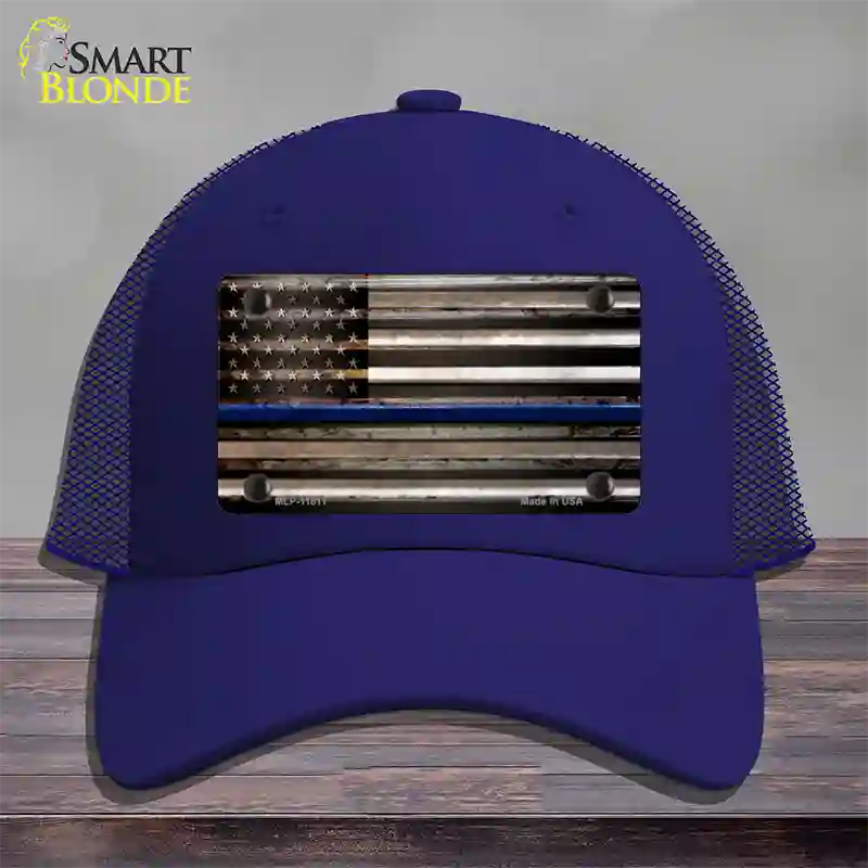 Thin Blue Line American Flag Novelty License Plate Hat Mesh / Royal Blue