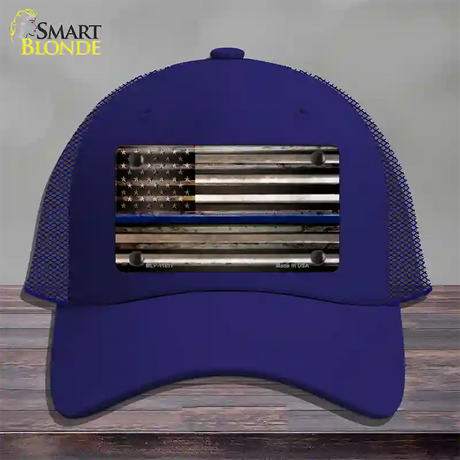 Thin Blue Line American Flag Novelty License Plate Hat Mesh / Royal Blue