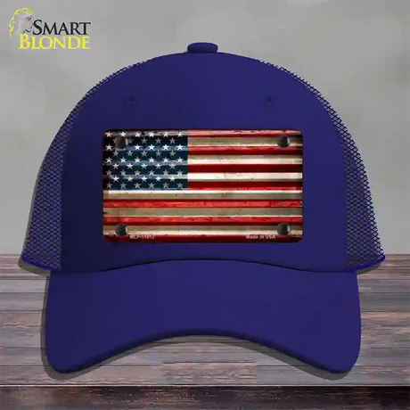 American Flag Corrugated Novelty License Plate Hat Mesh / Royal Blue