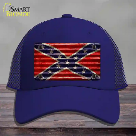 Confederate Flag Corrugated Novelty License Plate Hat Mesh / Royal Blue