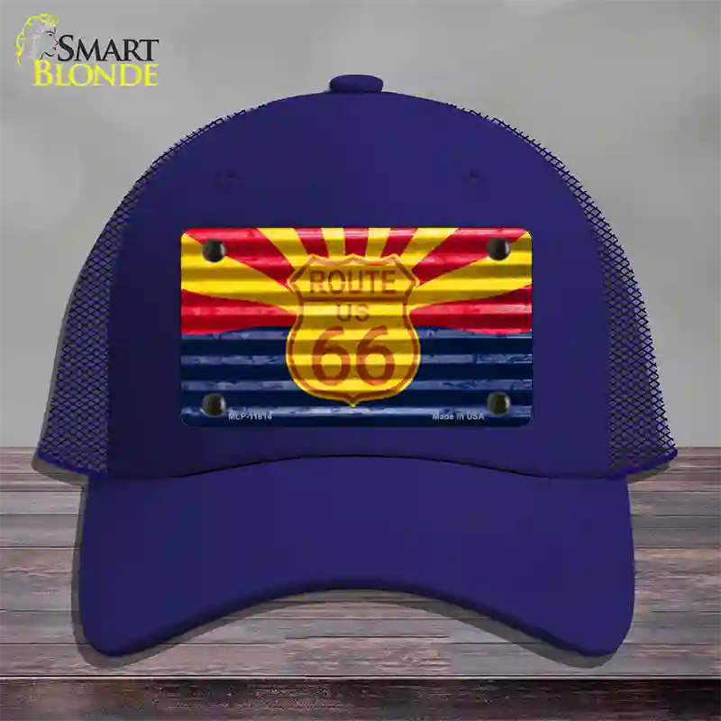 Route 66 Arizona Flag Novelty License Plate Hat Mesh / Royal Blue