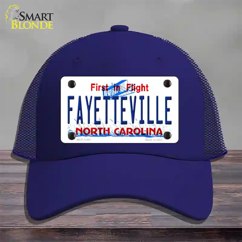 Fayetteville North Carolina Novelty License Plate Hat Mesh / Royal Blue