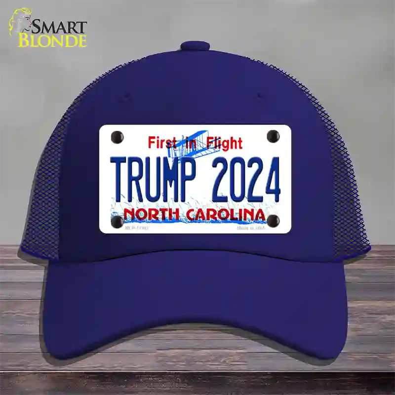 Trump 2024 North Carolina Novelty License Plate Hat Mesh / Royal Blue