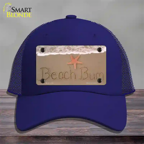 Beach Bum Novelty License Plate Hat Mesh / Royal Blue