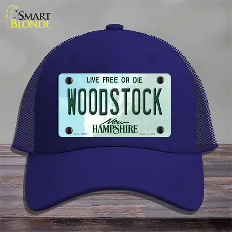 Woodstock New Hampshire Novelty License Plate Hat Mesh / Royal Blue