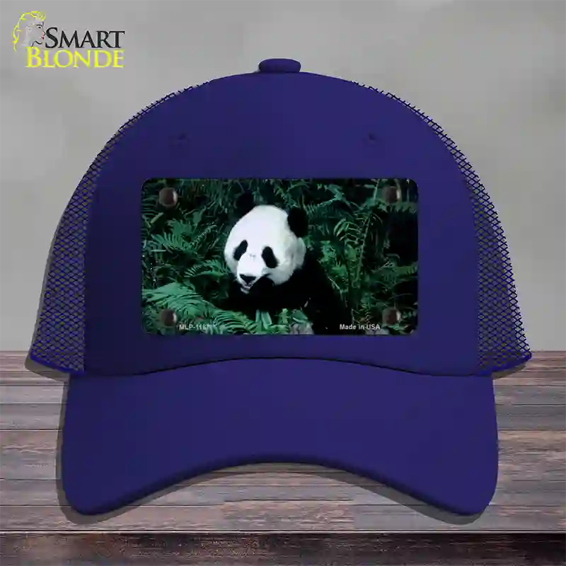 Panda Bear Novelty License Plate Hat Mesh / Royal Blue