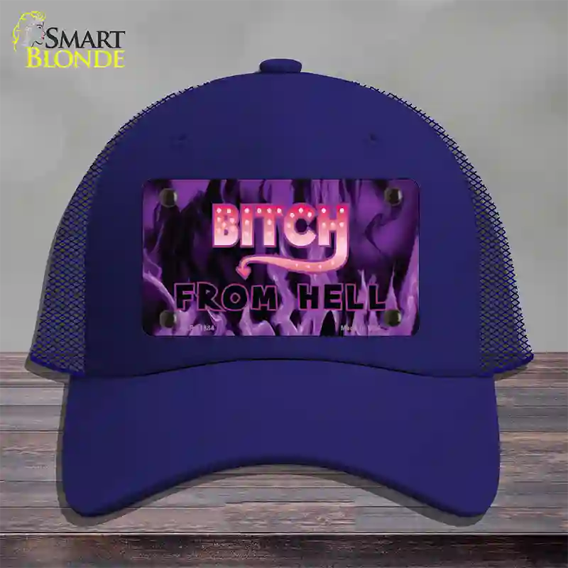 Bitch from Hell Novelty License Plate Hat Mesh / Royal Blue