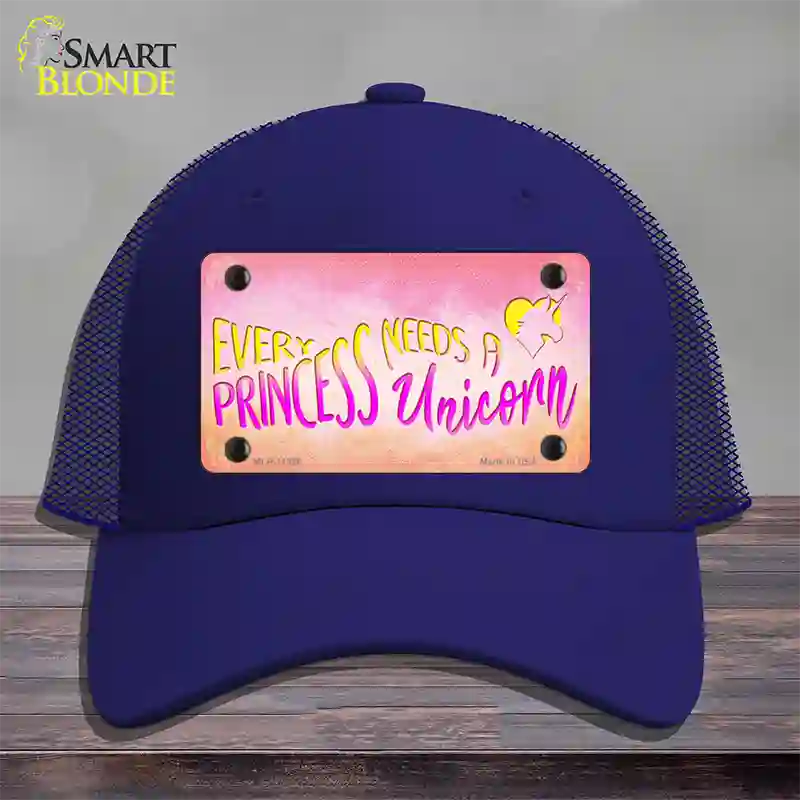 Princess and Unicorn Novelty License Plate Hat Mesh / Royal Blue