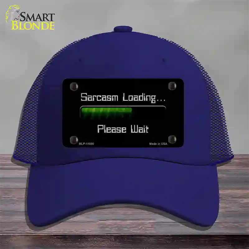 Sarcasm Loading Novelty License Plate Hat Mesh / Royal Blue