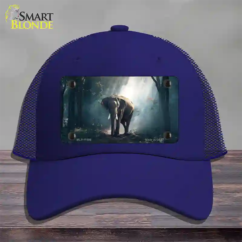 Elephant in the Woods Novelty License Plate Hat Mesh / Royal Blue