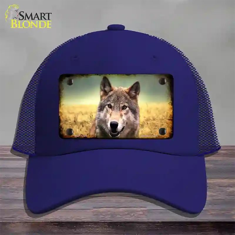 Wolf Novelty License Plate Hat Mesh / Royal Blue