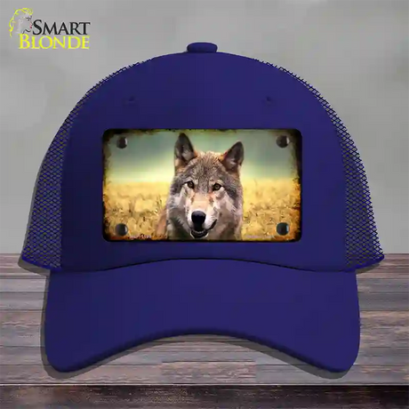 Wolf Novelty License Plate Hat Mesh / Royal Blue