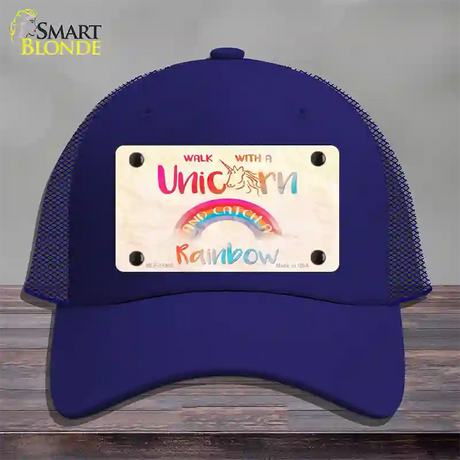 Walk with a Unicorn Novelty License Plate Hat Mesh / Royal Blue