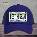 Michigan Best Husband Novelty License Plate Hat Mesh / Royal Blue