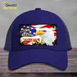 God Bless The USA Novelty License Plate Hat Mesh / Royal Blue