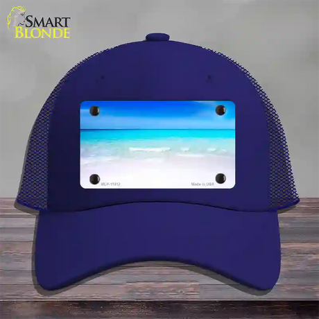 Beach Scene Novelty License Plate Hat Mesh / Royal Blue