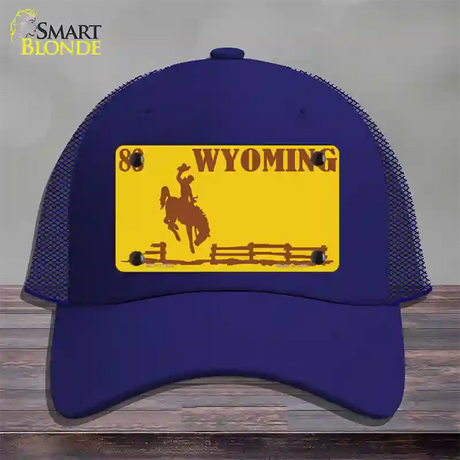 Wyoming Yellow Novelty License Plate Hat Mesh / Royal Blue