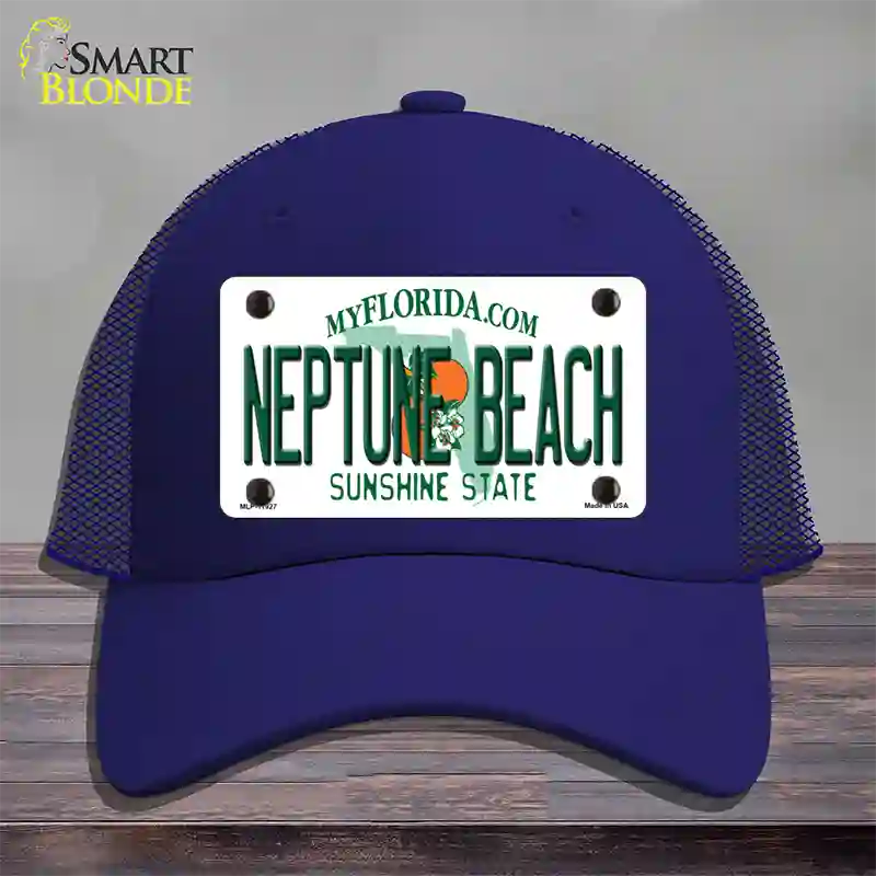 Florida Neptune Beach Novelty License Plate Hat Mesh / Royal Blue