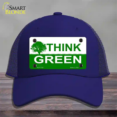 Think Green Novelty License Plate Hat Mesh / Royal Blue