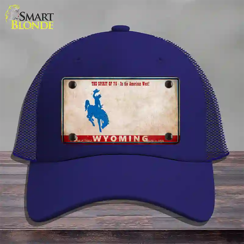 Wyoming Rusty Novelty License Plate Hat Mesh / Royal Blue