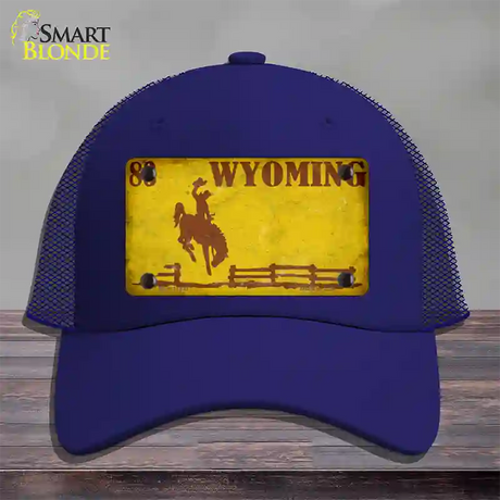 Wyoming Yellow Rusty Novelty License Plate Hat Mesh / Royal Blue