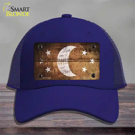 The Moon and Back Novelty License Plate Hat Mesh / Royal Blue