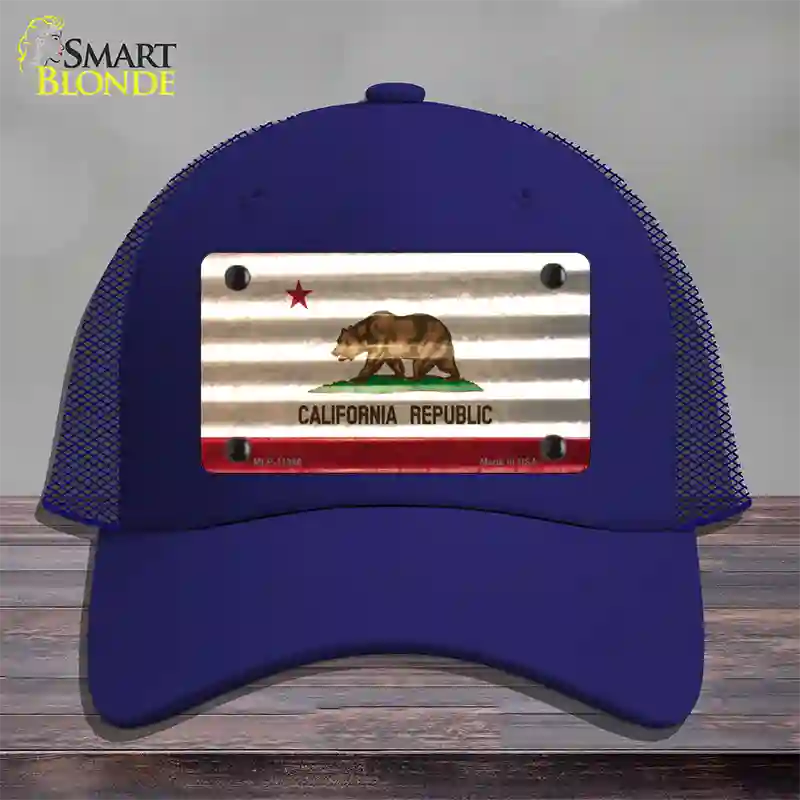 California Corrugated Flag Novelty License Plate Hat Mesh / Royal Blue