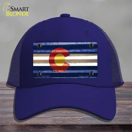 Colorado Corrugated Flag Novelty License Plate Hat Mesh / Royal Blue