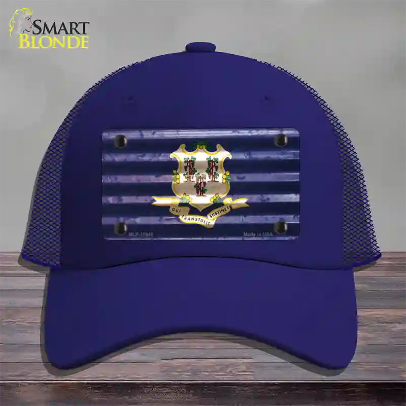 Connecticut Corrugated Flag Novelty License Plate Hat Mesh / Royal Blue