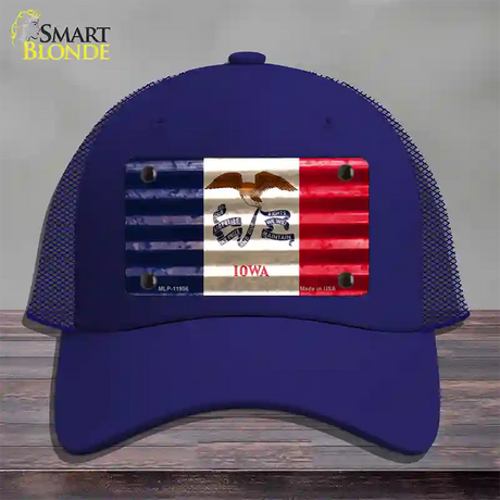 Iowa Corrugated Flag Novelty License Plate Hat Mesh / Royal Blue