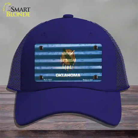 Oklahoma Corrugated Flag Novelty License Plate Hat Mesh / Royal Blue