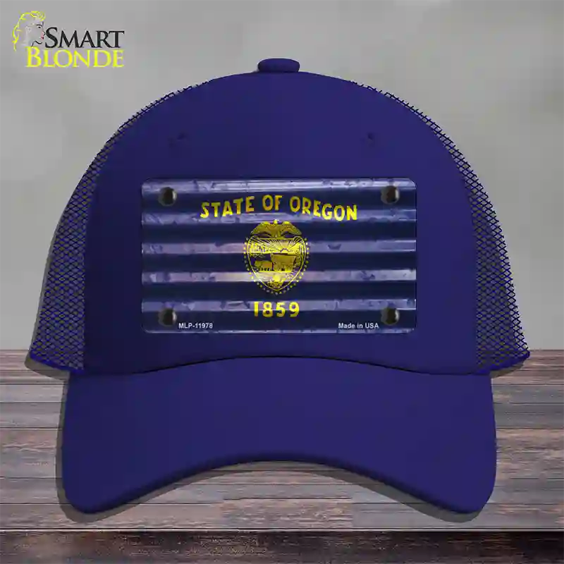 Oregon Corrugated Flag Novelty License Plate Hat Mesh / Royal Blue