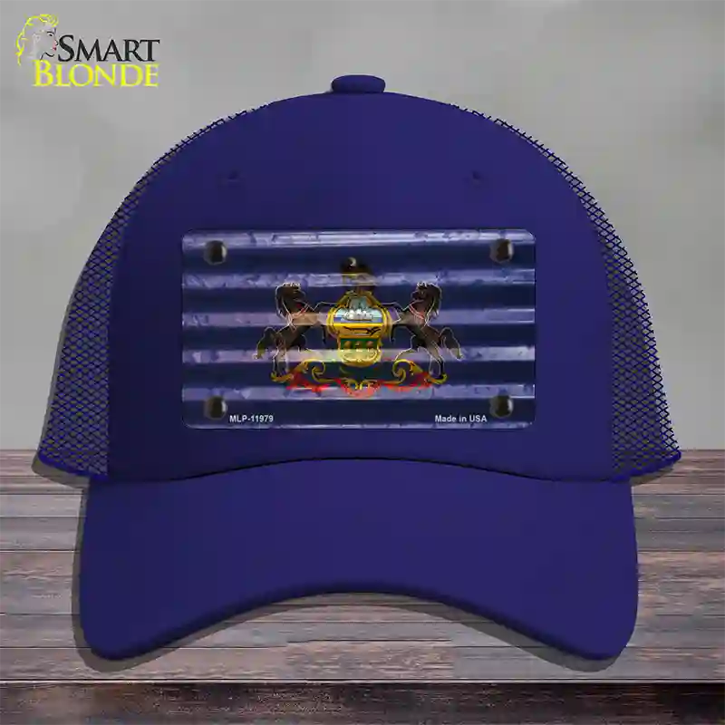 Pennsylvania Corrugated Flag Novelty License Plate Hat Mesh / Royal Blue