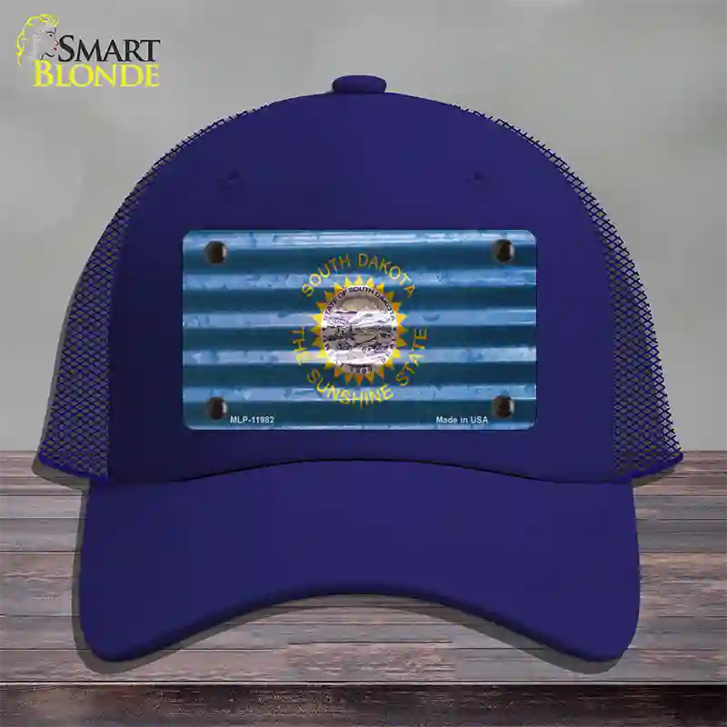 South Dakota Corrugated Flag Novelty License Plate Hat Mesh / Royal Blue