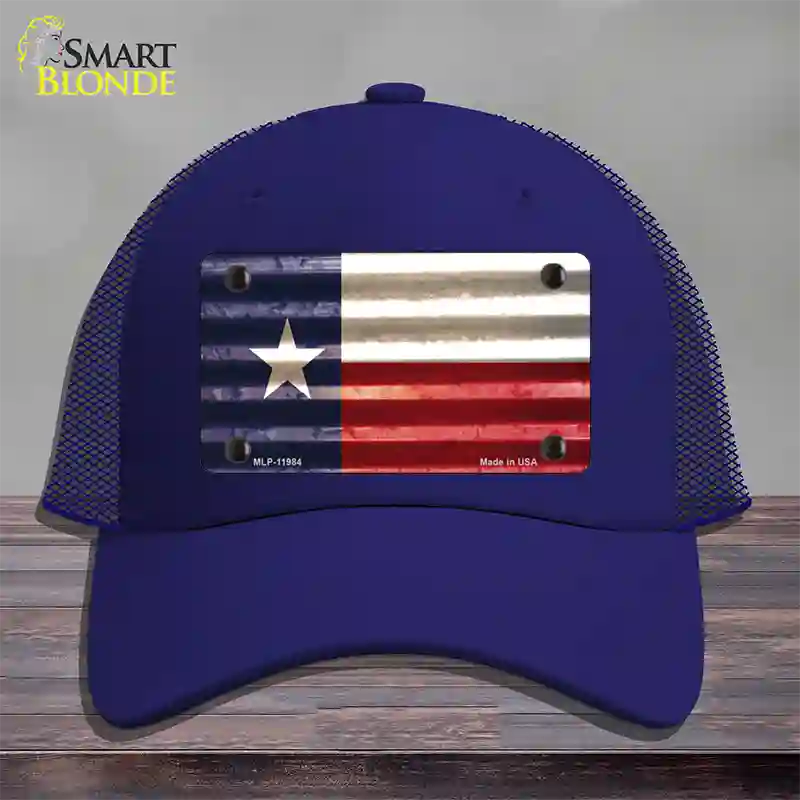 Texas Corrugated Flag Novelty License Plate Hat Mesh / Royal Blue