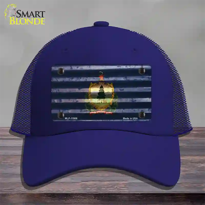 Vermont Corrugated Flag Novelty License Plate Hat Mesh / Royal Blue