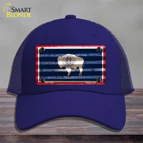 Wyoming Corrugated Flag Novelty License Plate Hat Mesh / Royal Blue