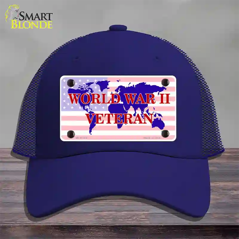 WW II Veteran Novelty License Plate Hat Mesh / Royal Blue