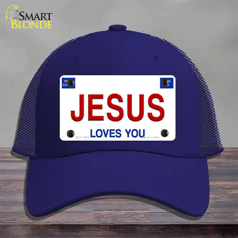 Jesus Loves You Novelty License Plate Hat Mesh / Royal Blue